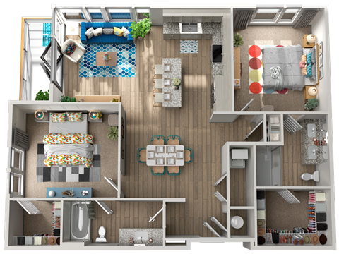 Floor plan for 2 beds, 2 baths, 1182 sqft